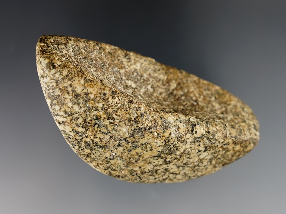 2 3/4" Boatstone made from beautiful speckled Granite. Found in Richland Co., Ohio.