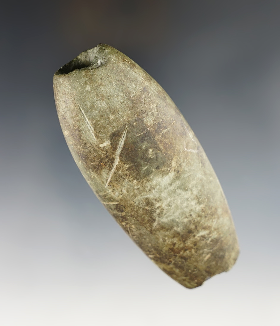 3 3/4" Tube Bannerstone. Found in Miami Co., Ohio. Ex. Ron Thiebeau.