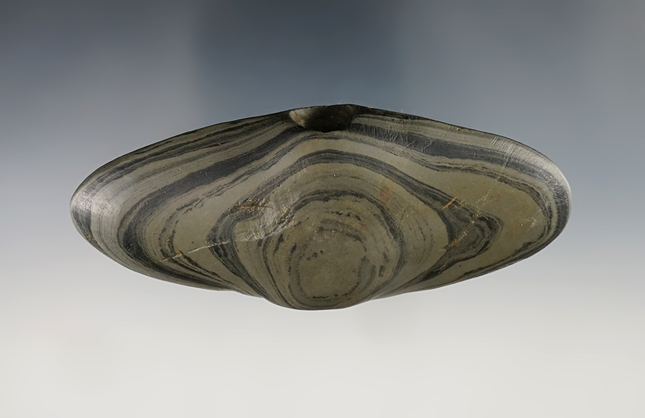 4 5/16" Wing Bannerstone - banded Glacial Slate. Found in Ohio. Ex. Dr. Stanley Copeland. 