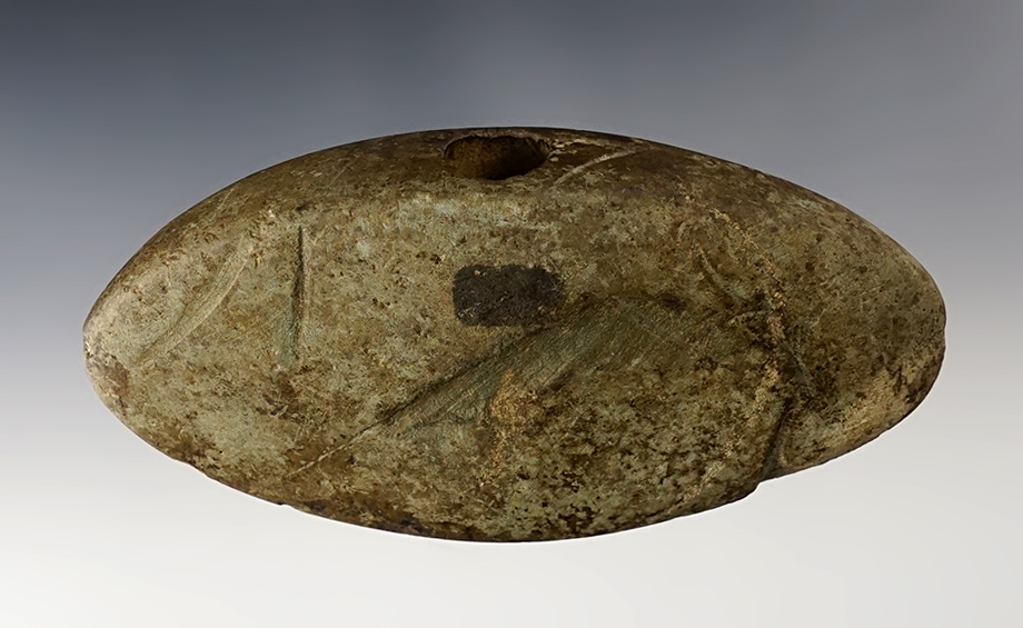 4 5/16" Shuttle Type Bannerstone - Slate. Found in 1994 by Greg Behern - Ohio. 