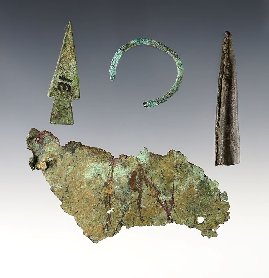 Set of 4 assorted Metal and Copper artifacts from various locations. The largest is 3 3/8".