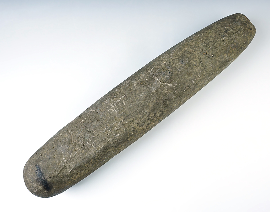 Large 16 1/2" long nicely patinated Roller Pestle found in New York.  Ex. Herb Tellfors. 